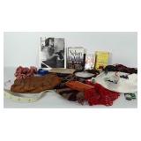 Mixed lot: books, Johnny Depp picture, purses and