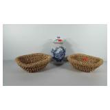 Home decor, includes two baskets, and ginger jar