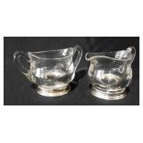 Glass cream and sugar with sterling silver base