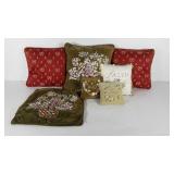 Throw pillows, most are embroidered,  one is