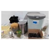 Step on wastebasket, trashcans, squatting stools,