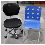 Two Office type Chairs. Black fabric desk chair,
