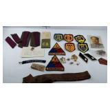 Older military patches and pins, plus photograph