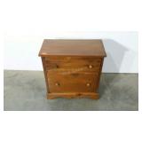 Pine two drawer stand. Missing g one knob insert.