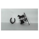 Horseshoe art wall hook and cast metal bell with