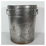 Galvanized bucket with lid and 2 handles. Looks