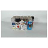 Spray paint and lacquer cans. Most are partly