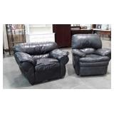 Two Rec Room Chairs, black pleather, one swivel