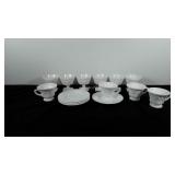 Milk glass, includes four harvest grape plates,