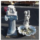 Cherub Bird Bath Fountain, with base fixed to an