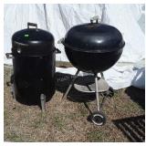 Weber Charcoal Grill and a Meat Smoker, both used