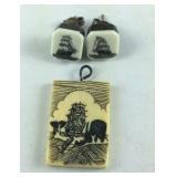 Ship scene earrings and pendant