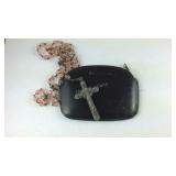 Rosary cross necklace with storage pouch
