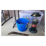 Two totes of lights,  hardware,  parts of Coleman