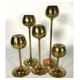 Brass candleholders, 5 graduated holders from 5"