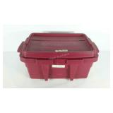 Tuckertote with lid, approximately 12 gallons.