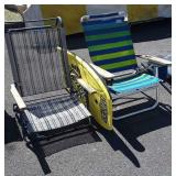 2 Beach Chairs and a Boogie board, used condition