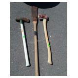 Three Tools, splitting maul, brush axe, wood