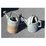Two galvanized Flower Watering Cans, bulged out