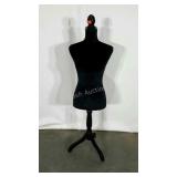 Black velvet dress form with decorative trim, 52"