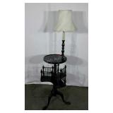 Lamp and side table with interesting shelf, with