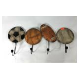Sports themed metal wall coat rack, 25x12