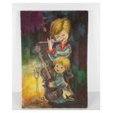 Musical Children painting on canvas, 15x21, wear