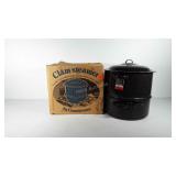 Enameled clam steamer, 3 pieces with box by