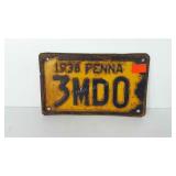 License plate, 1938 Pennsylvania