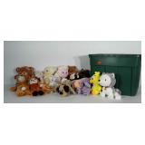Plush toy lot and storage tote without lid.