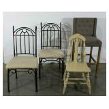 Four chairs, two match, condition as shown,