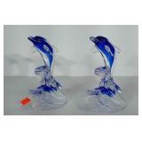 2 art glass dolphins. Each is 6 inches tall.