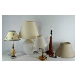 Group of lamps, adjustable brass lamp, wooden