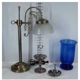 Miscellaneous group, blue glass vase, pottery