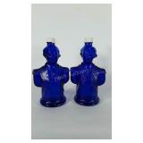 Two cobalt blue liqueur bottles, 1976
