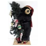 Black bear Christmas decoration with wooden base