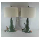 Pair of ceramic aqua gloss lamps, 28" tall,