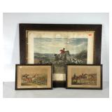 Three early fox hunting prints, large 37x30 and