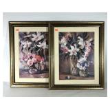 Two decor floral prints, both framed and matted,