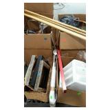 Skid lot: frames, long handles, baskets, decor