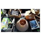 Skid Lot: garden clogs, wall clock, glass prisms,