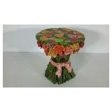 Resin floral cake stand, 11" tall, 10" diameter