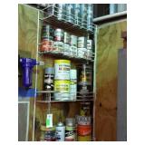 Wall shelf rack and contents of paints, and waxes