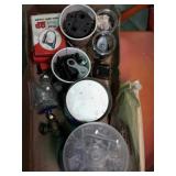 Box flat of misc hardware, brass water valve