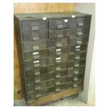 Early industrial metal 27 drawer organizer