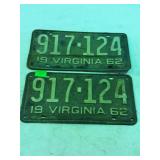 Matched set of 1962 VA license plates, #917-124