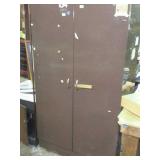 Brown metal double door shop cabinet, you are