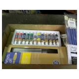 Group of artists paint brushes and paints, by