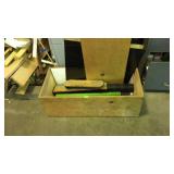 Wood box with misc metal and fiberglass rods