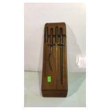 Kitchen carving knife set with steel, and wood